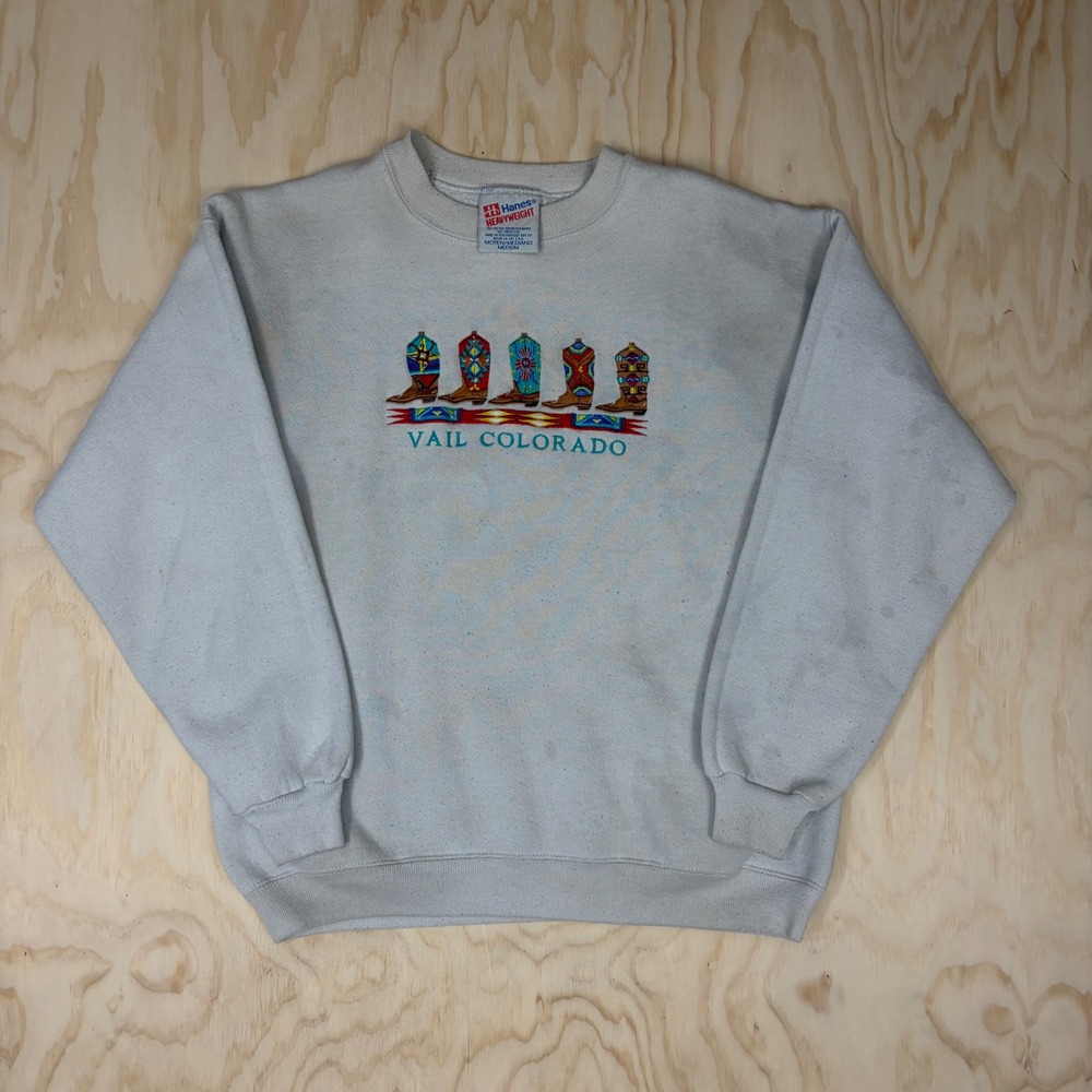 Vintage Hanes Heavyweight Vail Colorado Cowboy Boots Sweatshirt Gray Medium